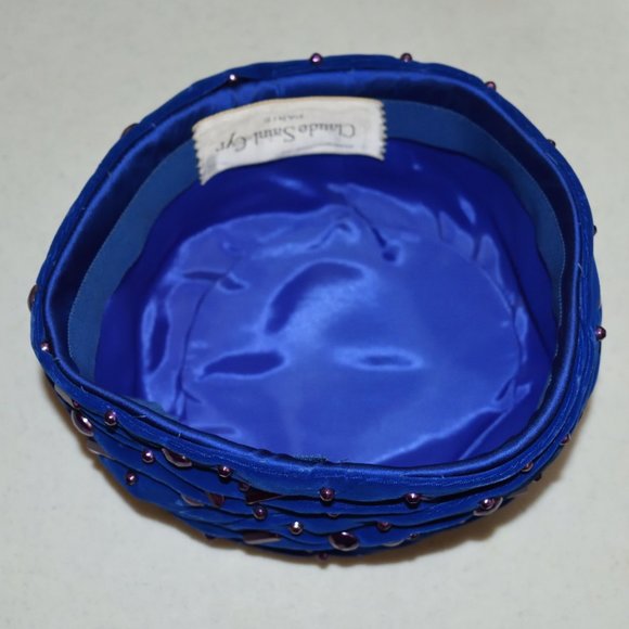 Vintage Blue Claude Saint-Cyr Reproduction Pillbox Hat Purple Accents Turban - Picture 8 of 13